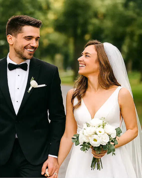 Pareja disfrutando del Fotomatón en una boda en Girona
